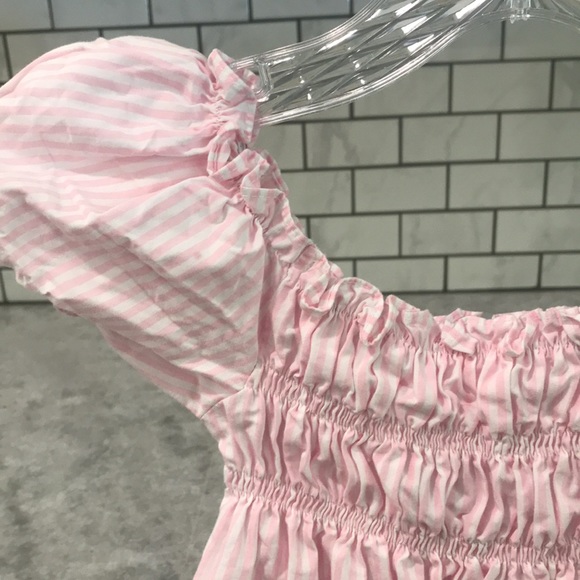 James & Lottie Smocked Dress Girls Size 6 Pink Stripe Summer Spring Party Beach - Picture 2 of 6